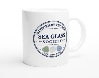 Saltburn by the Sea Mug, Saltburn Sea Glass Society Ceramic Cup, Coastal Decor Gift, Beach Lover Coffee Mug, UK Seaside Souvenir