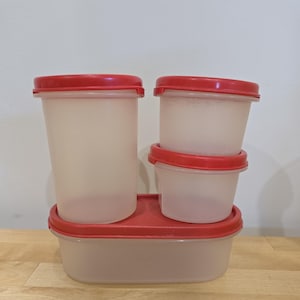 Set of 4 Vintage Tupperware Modular Mates Red Lids