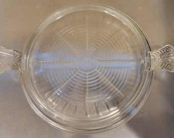 Placa calefactora vintage Fire King de vidrio transparente con asas