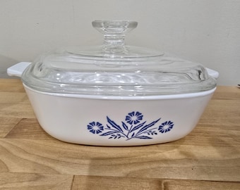 Vintage Corning Ware Blue Cornflower Pyroceram 1 qt Casserole A34 with Lid A7C