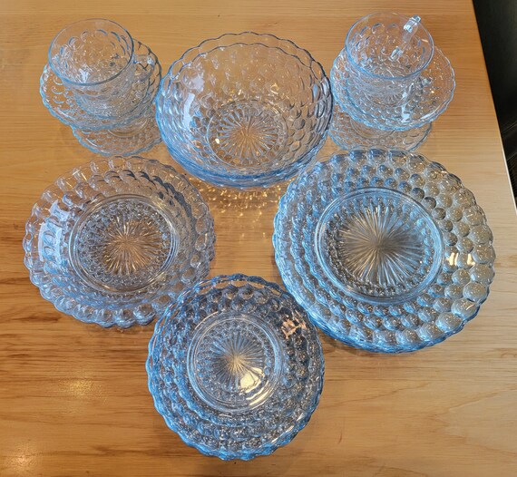 Vintage Anchor Hocking Blue Bubble Glassware Dinnerware Etsy