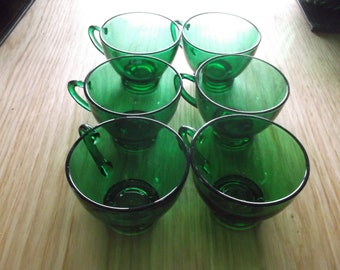 Set of 6 Anchor Hocking Forest Green Punch Cups