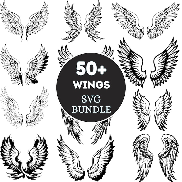 Engelsflügel SVG Bundle: Clip Art, Schnittdatei (50 PNG & SVG)