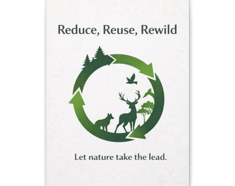 Lienzo mate "Reduce Reuse Rewild" / Arte mural regenerativo de la Tierra / Decoración ecológica para el hogar / Lámina con cita minimalista sobre la reintroducción de especies silvestres