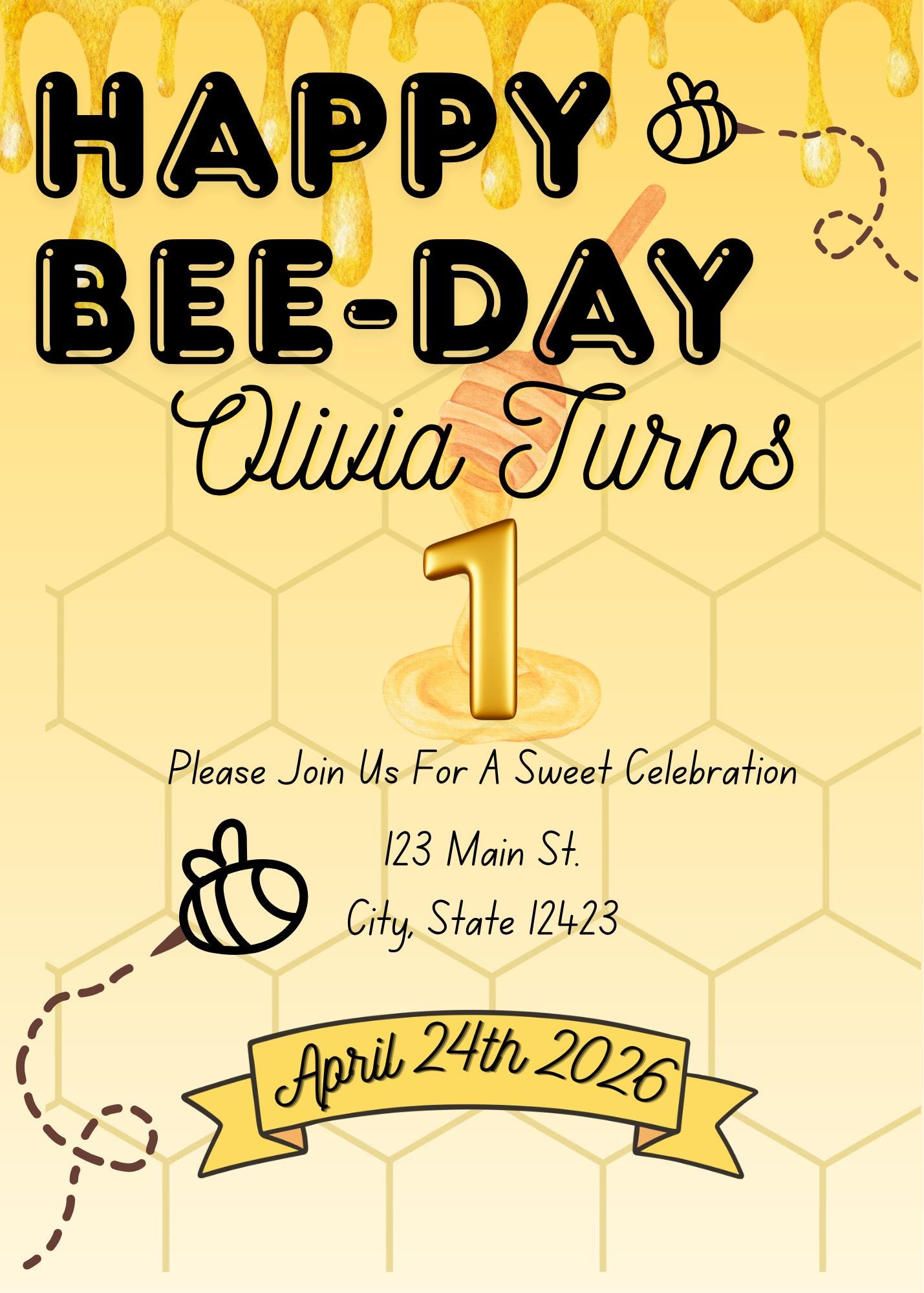 Bee Day Themed Invitation-digital Editable Download - Etsy