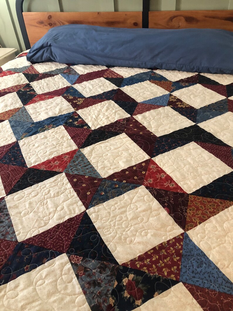 Zig Zag Patchwork Quilt. King Size. Cream Background. Subdued Etsy