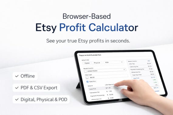 Etsy Profit Calculator Tool | Offline Fee & Margin Analysis (Digital, Physical, POD)