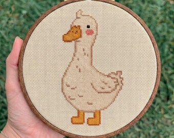 Lustige Gans Kreuzstichmuster, modernes Stickmuster, anfängerfreundlich, Cottagecore, Quackster die Gans