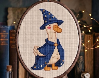 Zaubergans Kreuzstichmuster PDF | Witchy Dark Academia Alberngans | Anfängerfreundliche Magic Core Stickerei | Quackster die Gans