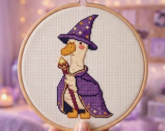 Hexen Kreuzstichmuster Himmlische Zauberergans, Dark Academia Kreuzstich, wunderlicher Tier Stickmuster, Fantasy Magie Stitch