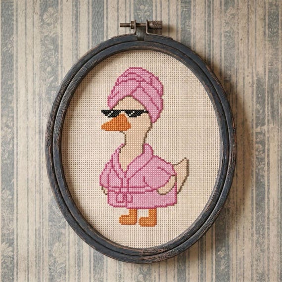 Funny Bathroom Art Goose Cross Stitch Pattern, Silly Goose Decor Bathrobe Wall Art, Quirky Bathroom Print, Modern Xstitch PDF Chart Download