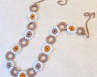 Cinturón y collar de ganchillo de algodón hechos a mano 2 en 1