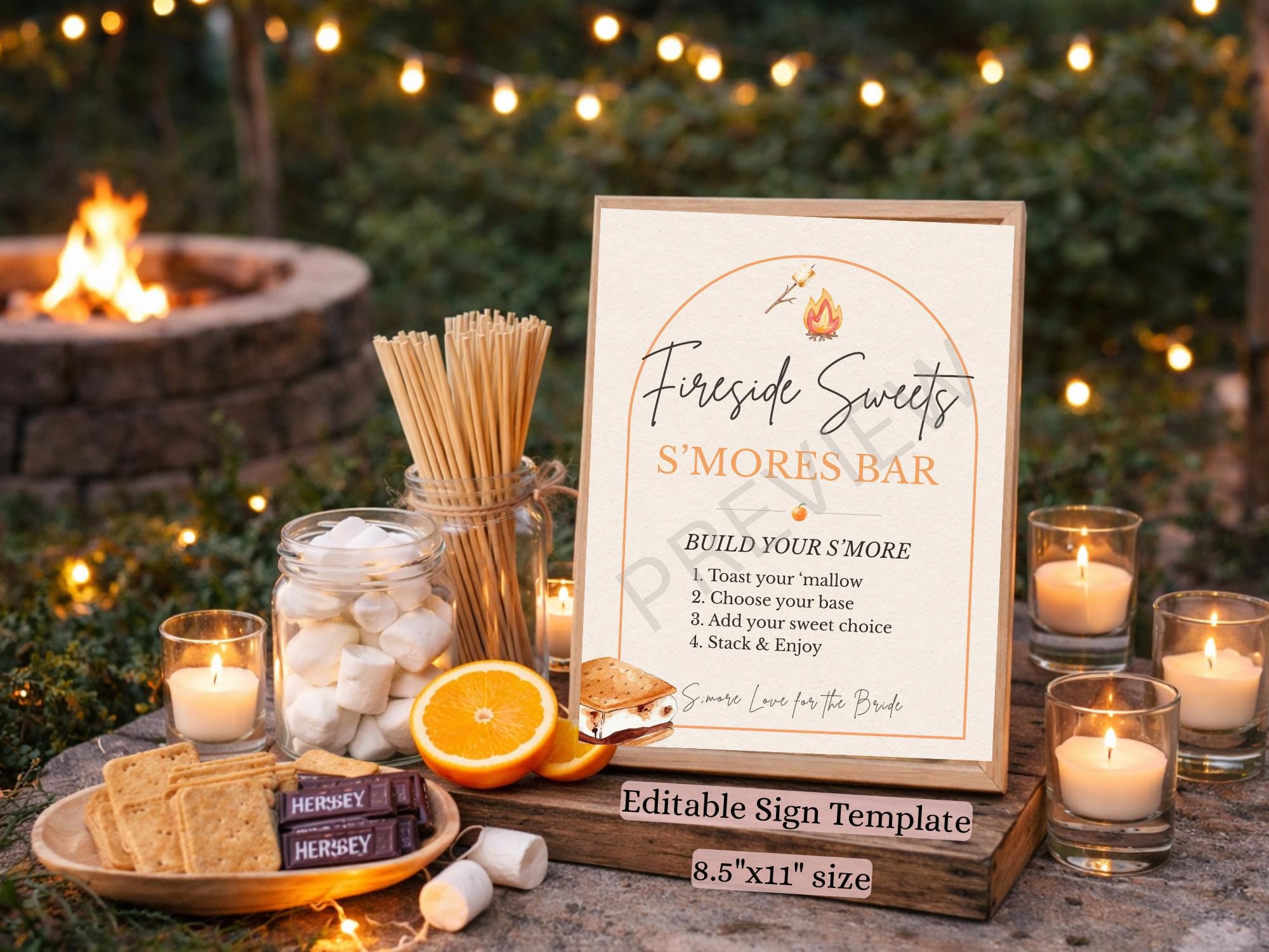 Fireside S’mores Bar Sign Template, Bachelorette Fire Pit Sign ...