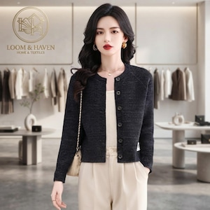 Wool Blend Knit Button Front Cardigan, Textured Round Neck Layering Sweater