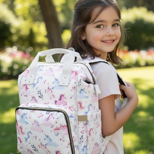 Pastel Unicorn Pattern Diaper Backpack | Multifunctional Baby Bag for gift | White and pink color bag