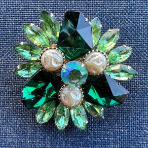 Vintage Judy Lee Emerald Green Rhinestone Pin Brooch Large 3