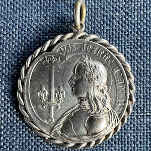 Large Vintage St. Joan of Arc French Medal - Front, Joan the Warrior and Back, Joan the Mystic