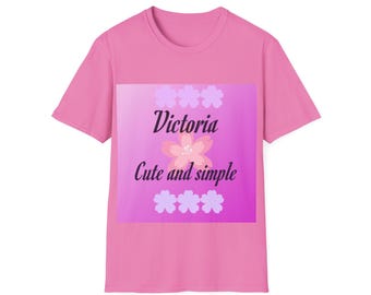 T-shirt met bloemennaam Victoria | afbeelding roze bloem
