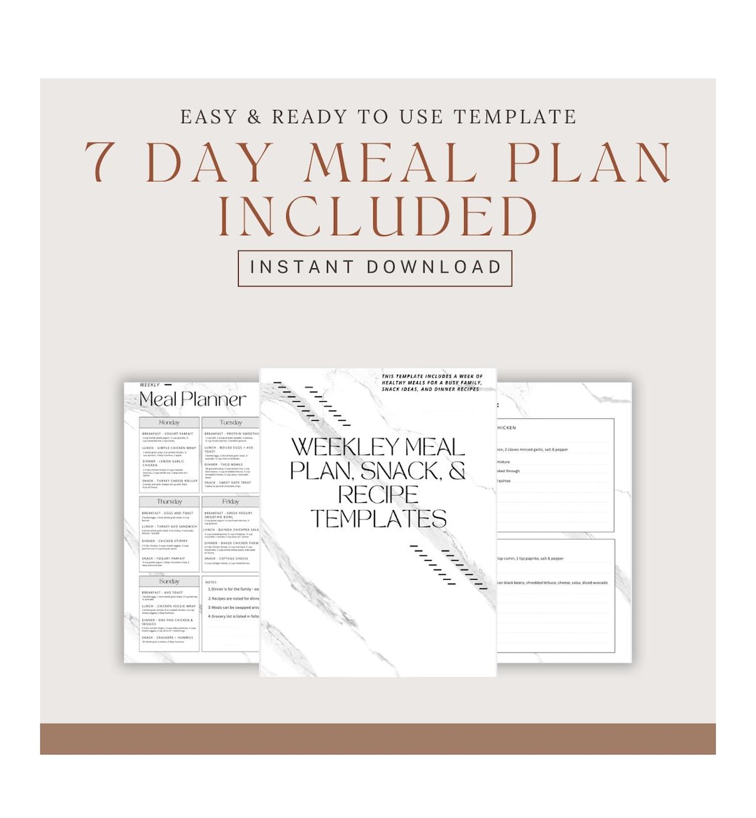 7-day Meal Plan Template | Weekly Nutrition Planner With Recipes ...