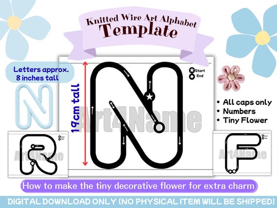 Chunky i-Cord Alphabet Template, Large Tricotin Wire Art Pattern (19cm)