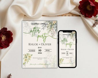 floral Green Wedding Reception Invitation, Garden Evite Electronic Invitation (Digital)