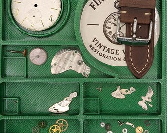 Watch Parts Tray with Lid, Modular Watchmaker Organizer, Stackable PETG Storage with adjustable strap.