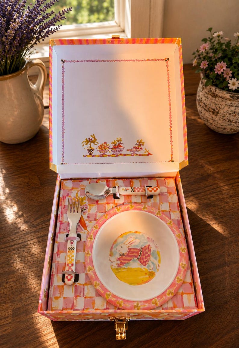 Mackenzie-Childs Bunny Dinnerware Set for Toddler - New in Original Gift Box image 1