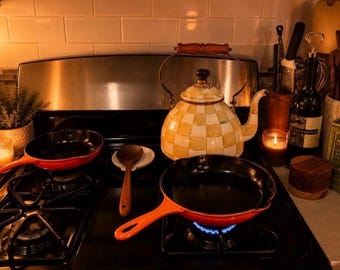 Vintage Le Creuset Flame Orange Cast Iron Skillet Bundle | No. 20 + No. 23 | Made in France