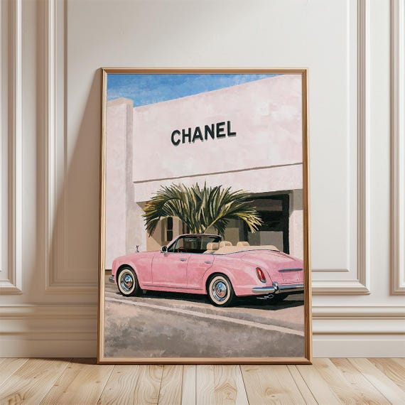 Old Money Magazine Vogue Poster Chanel Los Angeles Summer Vogue Cover Poster 1980s Minimalist Pink Car Wall Art Fashion Magazine Decor