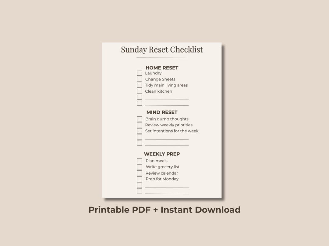 Sunday Reset Checklist.pdf Sunday Reset Checklist | Weekly Planning, Self Care Routine (printable ...
