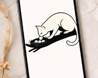 Minimalist Cat Illustration Print, Black White Animal Art, Neutral Home Decor (Digital Download)