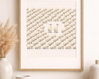 Minimalist Sheep Art Print – Subtle Nonconformity, Neutral Wall Decor (Digital Download)