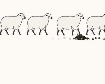 Minimalist Sheep Herd Humor Print, Panoramic Wall Art (Digital Download)