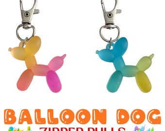 Balloon Dog Zipper Pull | Two Tone Dog Zipper Charm | Resin Balloon Dog Pull | Bag Zipper Charm | Stainless Steel Hook | Cute Bag Charm