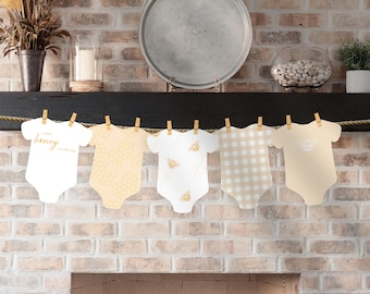 Honeycomb Bee Ready to Print Onesie Banner: A Little Honey Is On The Way, Mommy to Bee, Parents to Bee (Instant Download)