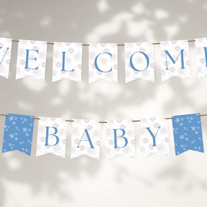 Customizable Red White and Due Welcome Baby Banner Template: A Little Firecracker is on the Way, 4th of July (Instant Download)