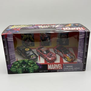 2002 Johnny Lightning Marvel Character Cars 3 Pack Wolverine Hulk Spiderman NIB
