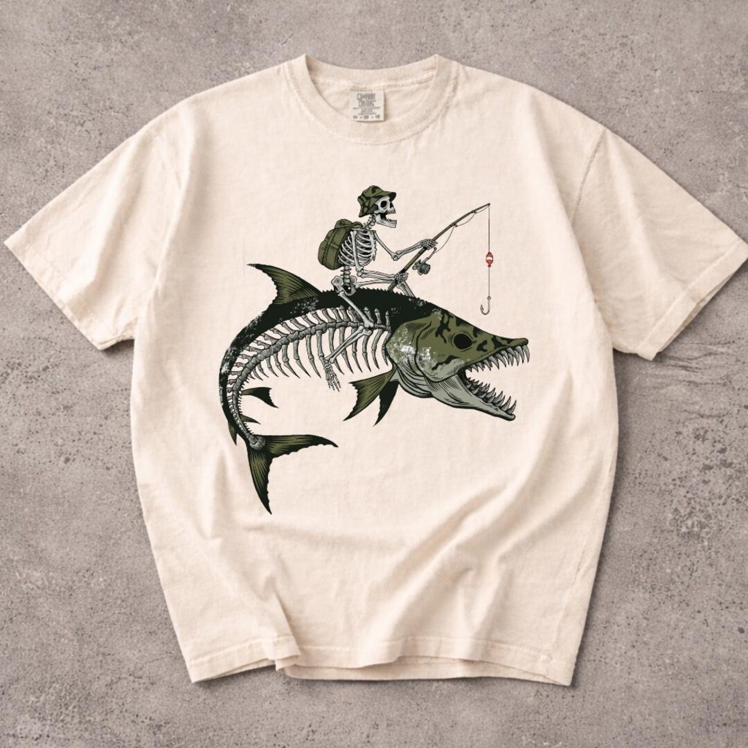 Skeleton Angler Riding Fish T-shirt, Fishing Halloween Tee, Fishing ...