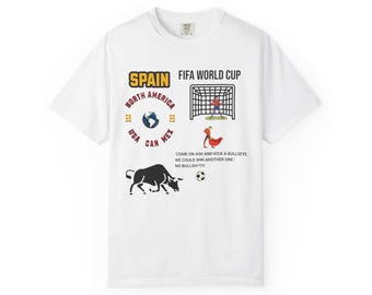 Maglietta grafica Spagna Coppa del Mondo FIFA / Porta da calcio, Toro, Icone USA Canada