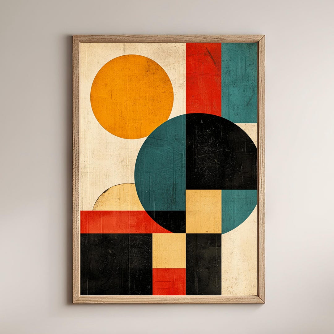 MCM Bauhaus Geometric Abstract Wall Art Print | Orange Teal Black ...