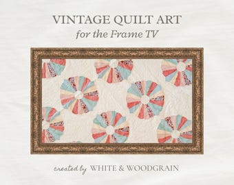 Vintage Rosa und Blau Cottagecore Quilt Art für Samsung Frame TV (Digital Download)
