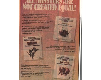 Vintage Printed Advert 1990 AD&D Dungeons  Dragons Monstrous Compendium TSR Art