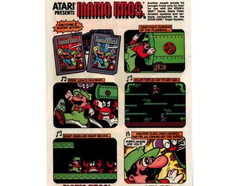 Vintage Printed Advert 1983 Atari Mario Bros Nintendo Retro Gaming Wall Art 384