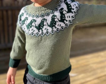Suéter de dinosaurio tejido a mano para niños