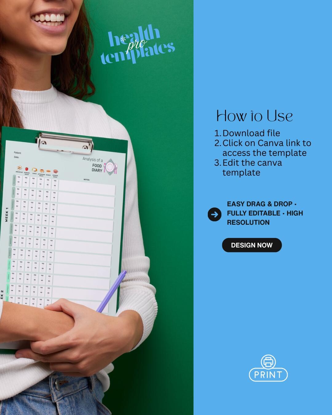 Nutrition Food Journal Template – Canva Editable Meal Log, Dietitian ...