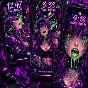 Neon Demon Phone Wallpaper Pack | Cyberpunk Horror Lock Screen (Digital Download)