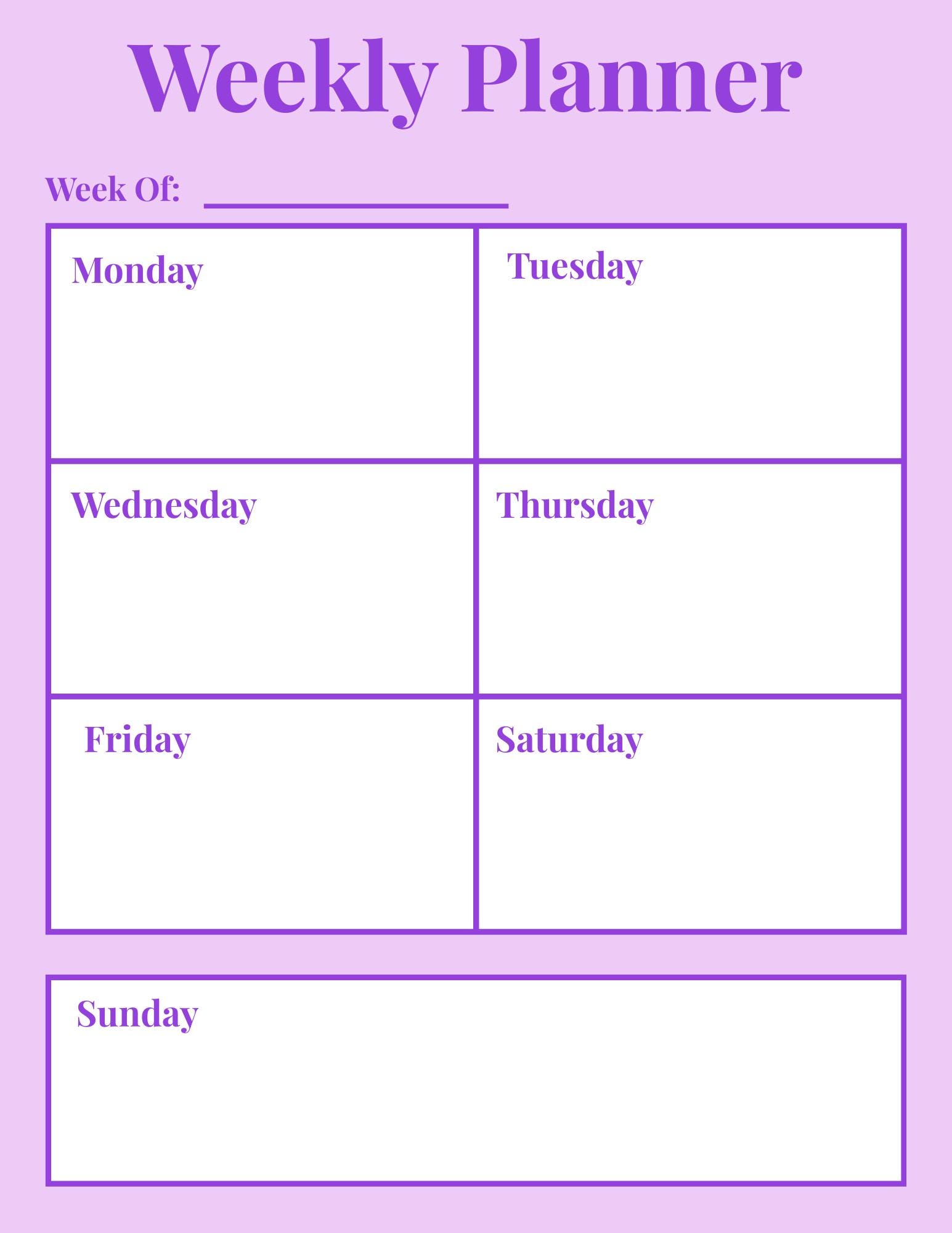 Weekly Planner | Printable | Simple Weekly Organizer | Purple - Etsy
