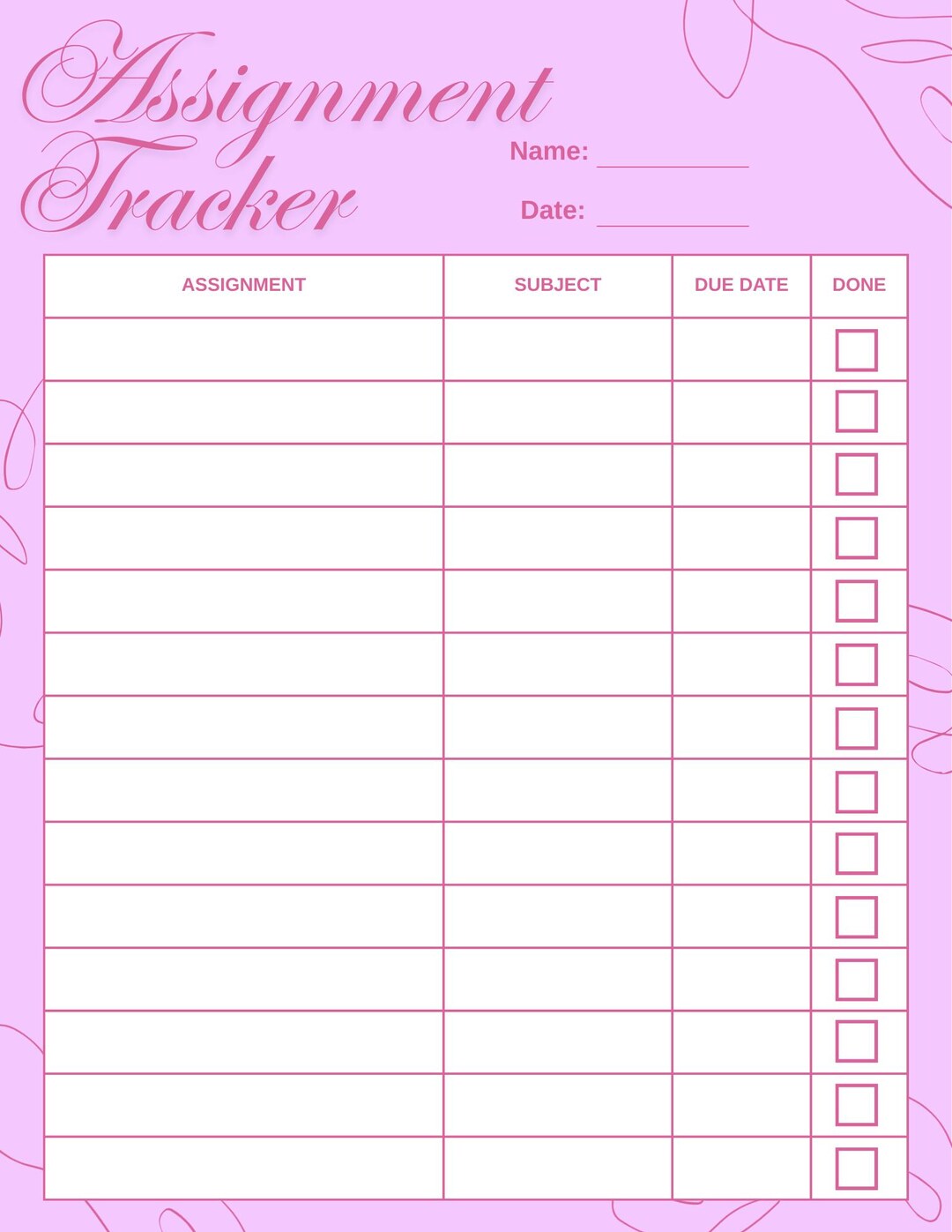 Pink Assignment Tracker Label Pink Assignment Tracker | Student Homework Planner - Etsy