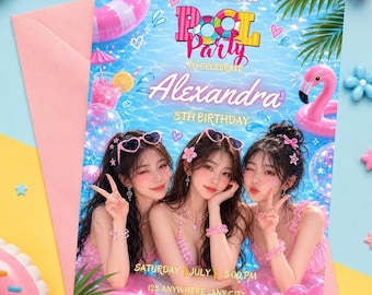 Invitación a fiesta en la piscina de Demon Hunter de KPop / Plantilla editable de Canva / Invitación de anime Kpop / Tarjeta de cumpleaños imprimible para niños / Descarga digital