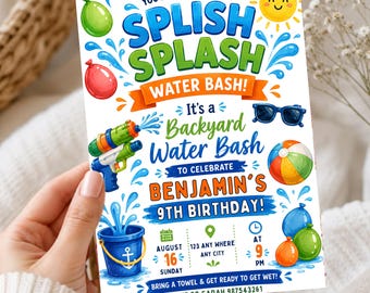 Backyard Water Bash Birthday Invitation, Water Party Invite, Summer Splash Birthday Invitation, Editable Canva Template, Instant Download